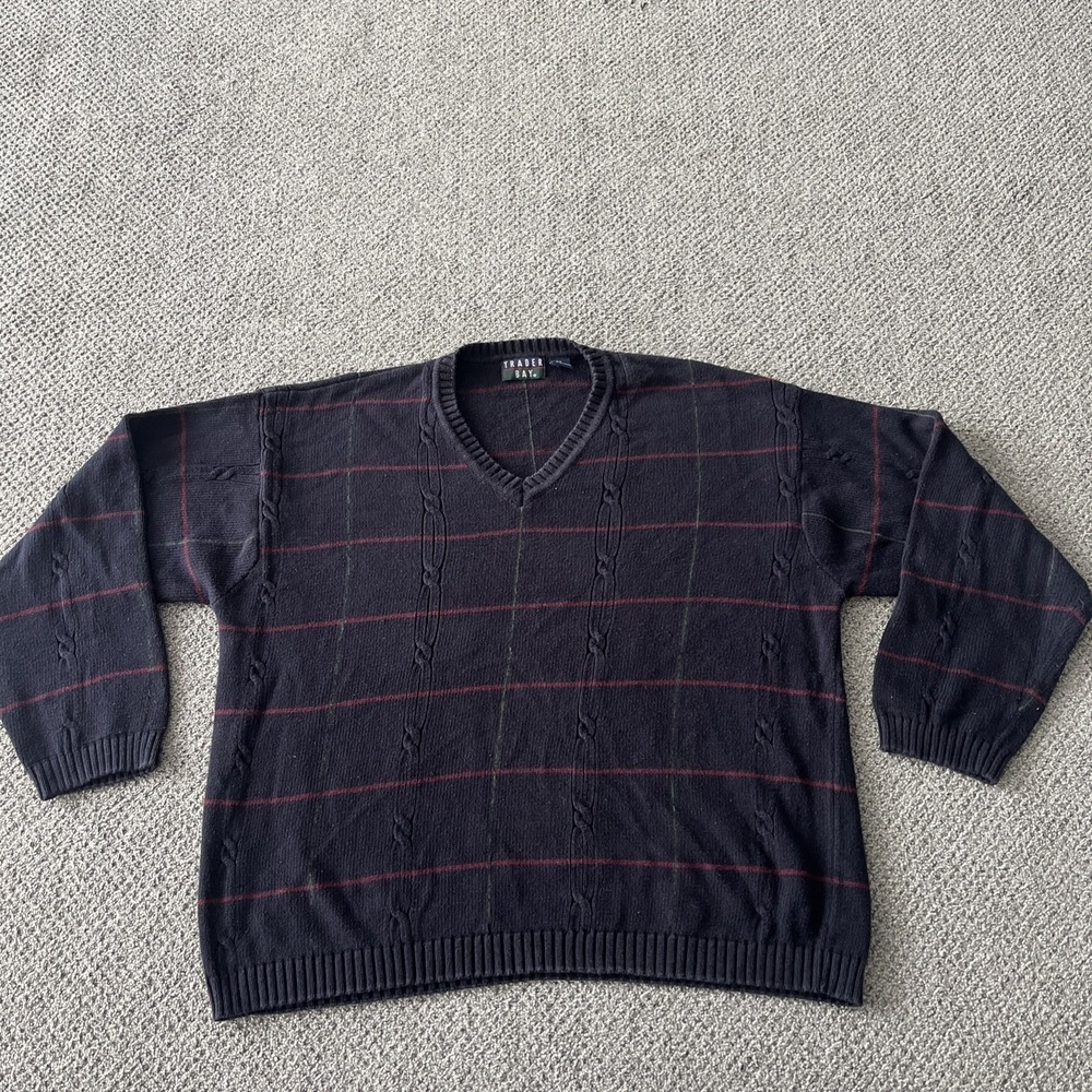 Vintage Trader Bay Cotton Grandpa Cosby Sweater. Cable Knit. XL Fisherman's 90s